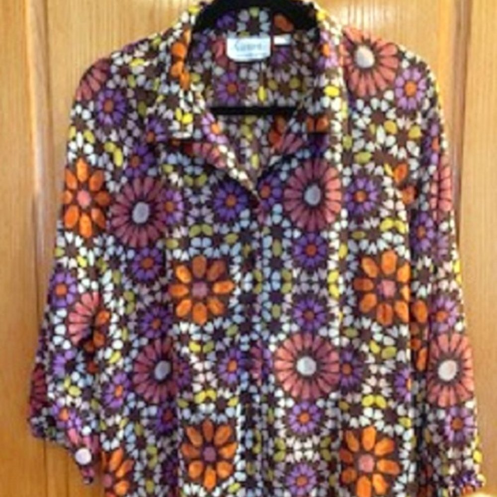 Linea Louis Dell'Olio Floral 2 Piece Skirt Set Blouse/Shirt Belt Pull-On Skirt L